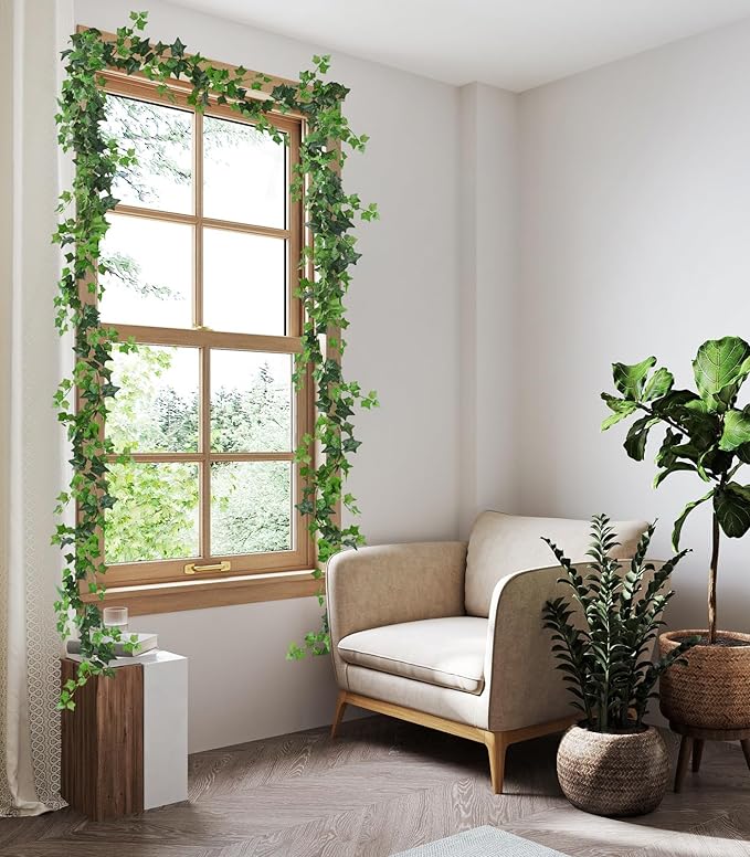 RECUTMS 3 Strands Artificial Ivy Vines 6.4Ft Green Ivy Garland Faux Hanging Plants Greenery Decoration Artificial Vines for Home Decor Indoor Home Wall Wedding Room Decor(Green)