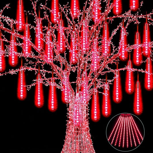 Christmas Meteor Shower Rain Lights, 10 Tube 12 Inch 240 LEDs Icicle Outdoor Raindrop for Xmas Halloween Wedding Party Tree Holiday Decoration, Red
