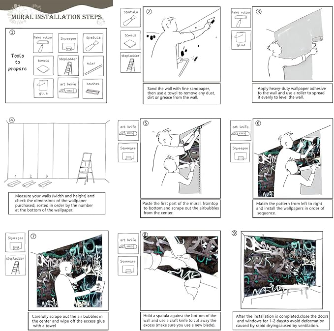 AFZEVEB-Black and White Art Graffiti Wallpaper Wall murals for Bathroom 159"x107" (Not Peel and Stick)