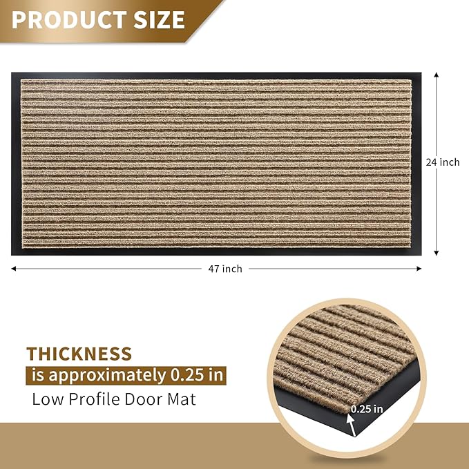 Yimobra Front Door Mat Outdoor Indoor Entrance, 100% Waterproof All-Season All Weather Doormat, Welcome Matt Outside Entry, Non Slip, Low Profile, Heavy Duty Patio Porch Floor Mats,47 x 24,Khaki