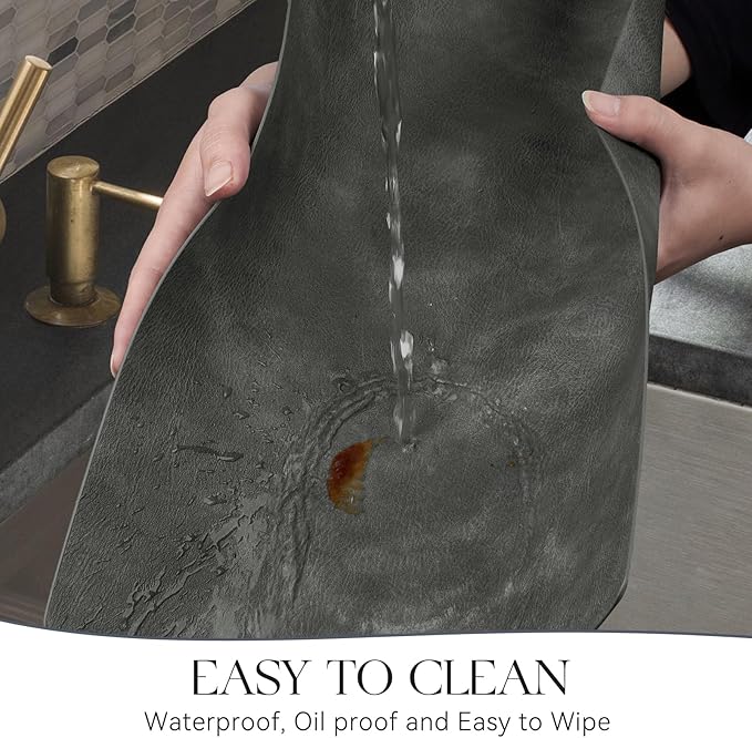 MOSAYT Vinyl Placemats Set of 8-12 X 17 Inch - Faux Leather 100% Waterproof Oil-Proof Wipeable PU Place Mats, Heat Resistant Reversible Table Mats for Kitchen, Dining, Outdoor (Dark Grey)