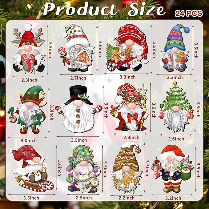 24 Pieces Christmas Gnome Wooden Ornaments Wood Hanging Decorations for Christmas Tree Santa Clause Elf Hanging Wood Crafts Holiday Decor Xmas Party Supplies (Xmas-Gnomes-B)