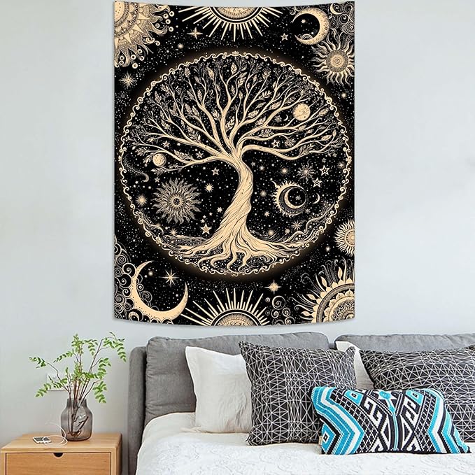 Lunerfex Tree of Life Tapestry Starry Sky Wall Tapestry, Vintage Tapestries for Bedroom Ceiling Tapestries Wall Hanging for Bedroom Living Room Decor Tree-3 60"x80"