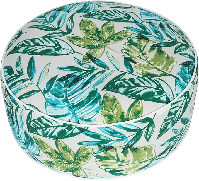 FUNHOME Inflatable Outdoor Ottoman with Air Pump,20"x9" Portable Patio Pouf,Water Resistant,Fade-Resistant,Round Blow Up Footrest Stools for Home Garden Camping Travel(Palm Leaf)