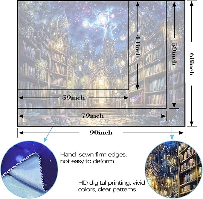 Accnicc Fantasy Bookshelf Tapestry Space Library Tapestries Wall Hanging Gothic Galaxy Castle Magic Book Large Tapestry for Bedroom Living Room Dorm Classroom 80 x 60 inch