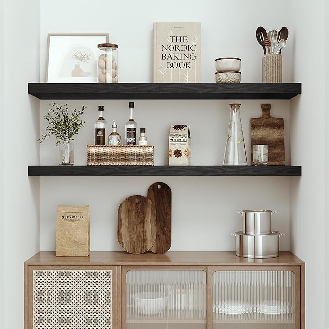 Single Floating Shelves 48 Inches, 48 x 10 inch Deep x 1.8 in Thick, Long Wall Shelves Heavy Duty 80 lbs for Bedroom, Living Room, Kitchen, Office, Modern Shelf Book Home Decor, Black