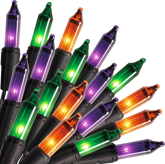 TW SHINE Purple Orange and Green Halloween Lights, 20FT 100 Count Incandescent Mini String Lights, Waterproof Halloween Decorations for Outdoor Indoor Patio Home Party Garden Yard Decor