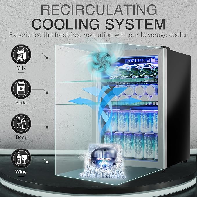 2.5 Cu.Ft Beverage Fridge, Mini Fridge With Glass Door, Beverage Cooler Refrigerator, Wine Drink Beer Cooler, Adjustable Shelves & Digital Temperature Display, 22 Bottle 95 Can