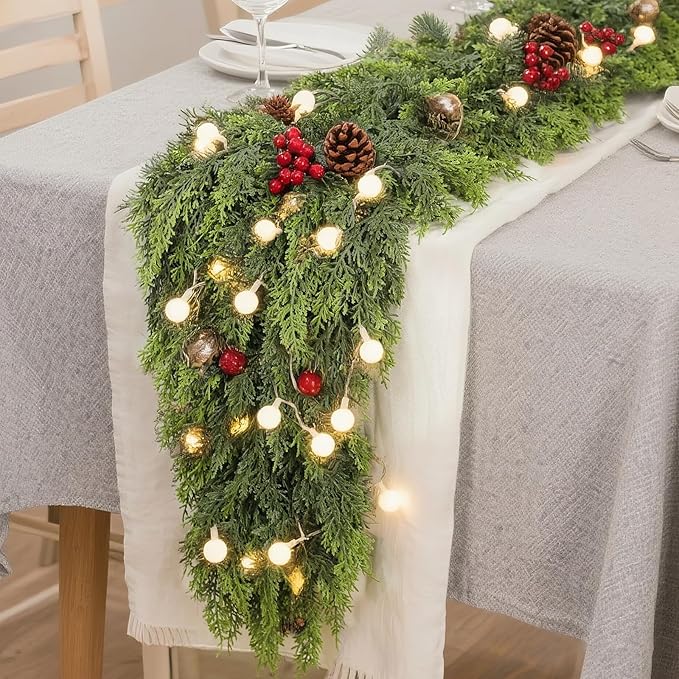 5FT Real Touch Cedar Garland for Fireplace - Artificial Christmas Garlands Realistic Faux Greenery Fake Pine Needles Garland for Holiday,Table, Window,Mantel,Stairs, Home,Indoor Outdoor Decor (1PCS)