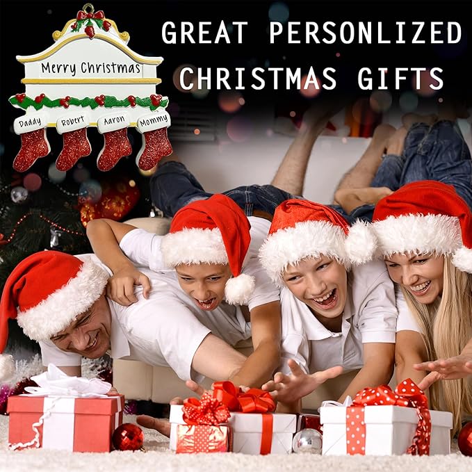 2025 Personalized Christmas Ornaments Family of 2/3/4/5/6/7/8,Custom Christmas Stoking Ornaments Deorations with Names,Customized Xmas Ornament Tree Deorations,Personalized Christmas Ornament Gifts