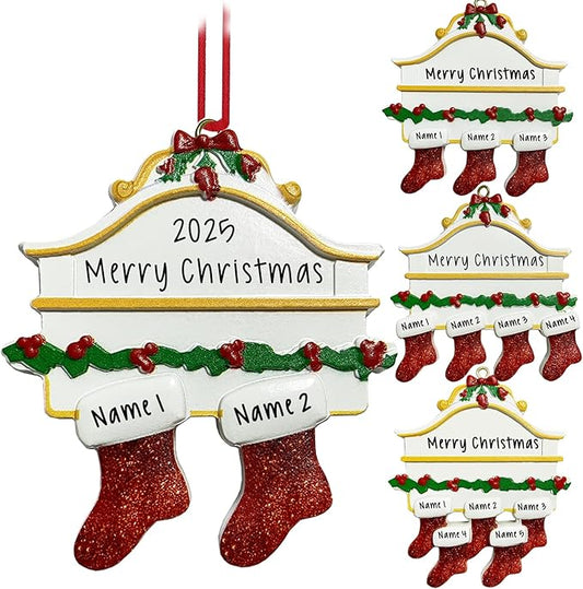 2025 Personalized Christmas Ornaments Family of 2/3/4/5/6/7/8,Custom Christmas Stoking Ornaments Deorations with Names,Customized Xmas Ornament Tree Deorations,Personalized Xmas Ornament Gifts