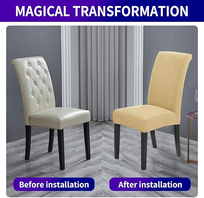 Howhic Stretch Chair Covers for Dining Room Set of 2, Removable Washable Dining Room Chair Covers, Dining Chair Slipcovers Seat Protector, Great Decoration for Home and Banquet (Champagne, 2 Pack)