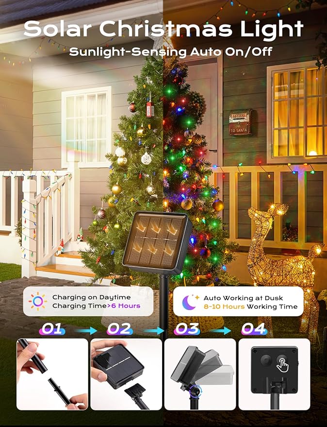 Brightown Solar Operated C6 Strawberry String Lights, 39ft 100 LEDs Multicolor LED Christmas Fairy Lights, Solar Christmas Lights Outdoor, Christmas Decorations for Christmas Tree, Garden Decor