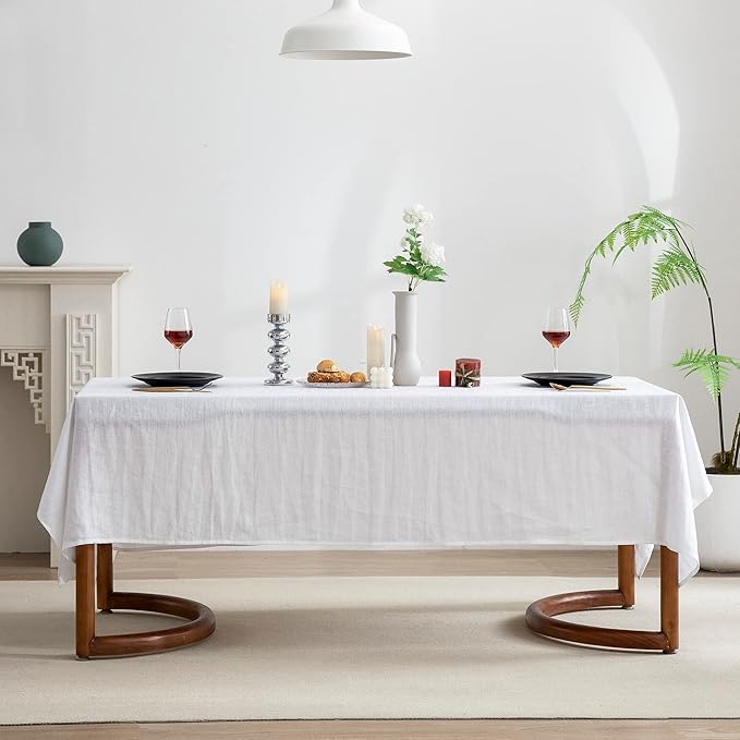 EVERLY 100% Pure Linen Rectangle Tablecloths 60x84Inches for Dining, Buffet Parties, Picnic,Events, Weddings and Restaurants, Decorative Halloween, Thanksgiving Machine Washable Tablecloths-White