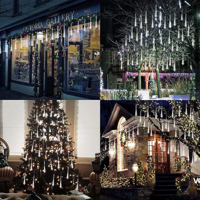 Christmas Meteor Shower Rain Lights, 10 Tube 12 Inch 240 LEDs Icicle Outdoor Raindrop for Xmas Halloween Wedding Party Tree Holiday Decoration, White