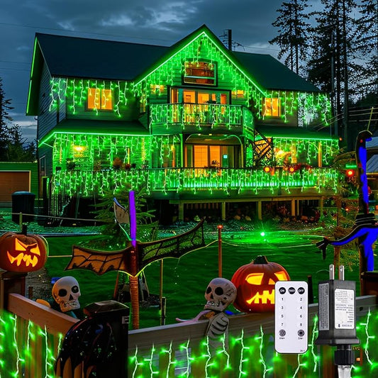 JMEXSUSS 400 LED 38.8F Green Icicle Lights for Halloween Decorations, Green Halloween Lights Indoor Outdoor, String Icicle Light for House Fireplace Party Yard Decoration