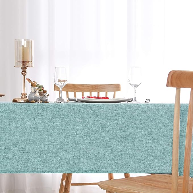 Hiasan 2 Pack Faux Linen Square Tablecloth - Wrinkle and Stain Resistant Washable Table Cloth for Kitchen Dining Room Holiday Table Cover for Party Dinner, Aqua, 54 x 54 Inch