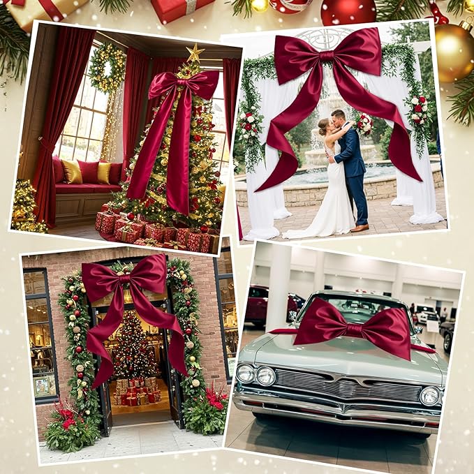 OurWarm Christmas Tree Topper Bow with Long Ribbon, 27.5 x 78.7 Inch Large Red Christmas Bow with 30 Small Red Velvet Bows for Christmas Tree, Christmas Tree Bows for Home Wreath Car Outdoor Decor