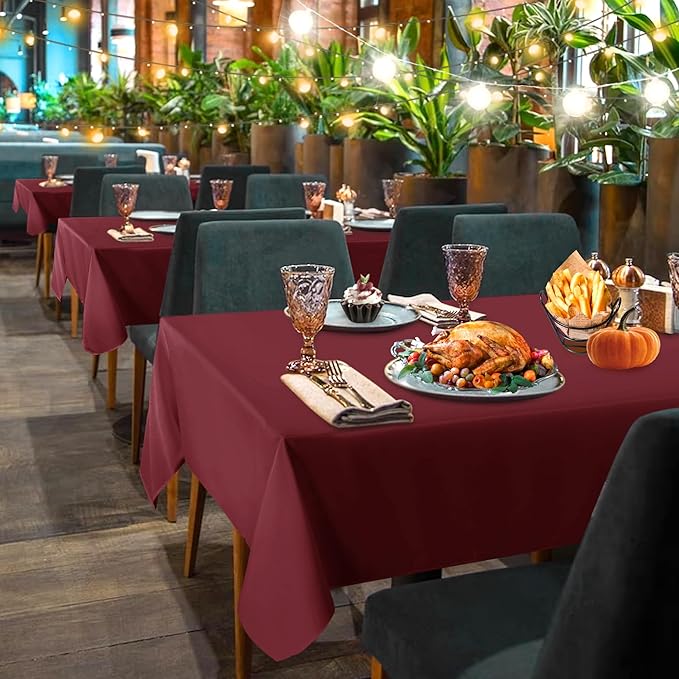 sancua 6 Pack Burgundy Tablecloth 60 x 102 Inch, Rectangle Table Cloth for 6 Feet Tables - Stain and Wrinkle Resistant Washable Polyester Table Cover for Dining Tables, Buffet Parties and Camping