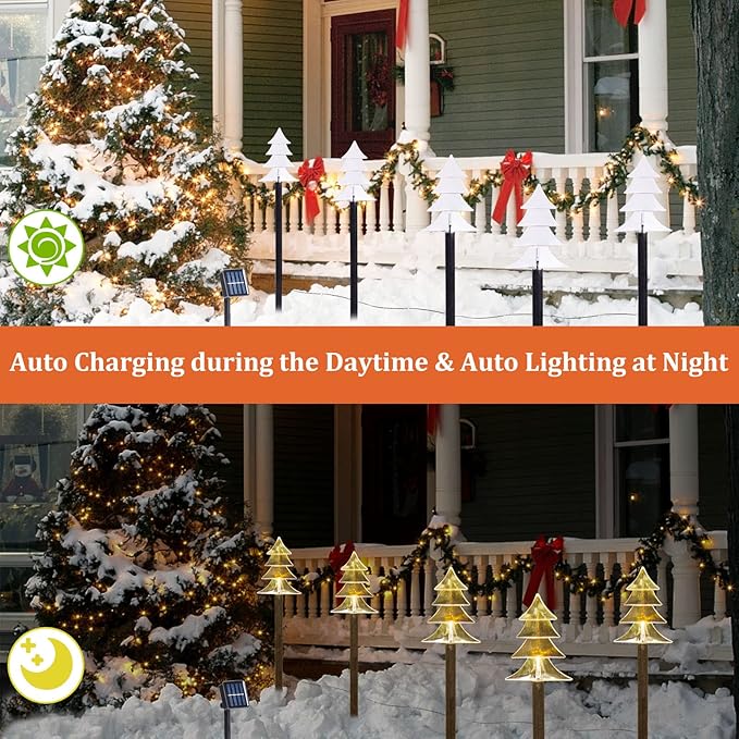 Christmas Solar Pathway Lights Outdoor Decorations，Xmas Tree Lights Waterproof Led Garden Stake Light for Walkway Yard Lawn Porch Holiday Decor 5-Pack (Small Tree, 5 Pack)
