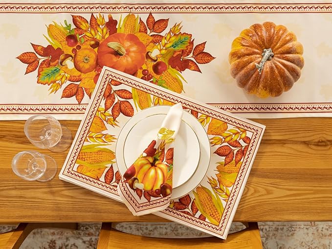 YiHomer Fall Thanksgiving Tabletop Collection for Kitchen Dining Decoration Parties Harvest, Harvest Party, Table Runner, 14 x 108