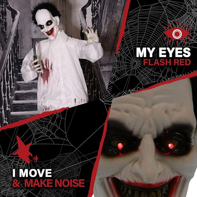 Haunted Hill Farm Life-Size Scary Animatronic Doctor with Touch Activated Lights and Sounds, Indoor or Covered Outdoor Spooky Halloween Decorations for Home or Haunted House, Battery-Operated