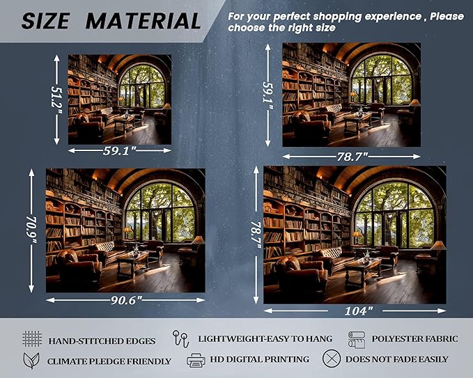 dueeia Book Library Extra Large Wall Tapestry Wall Hanging Medieval Bookshelf Vintage Window Bookcase Backdrop Wall Decor for Bedroom Aesthetic Living Room Office 104X78.7Inch
