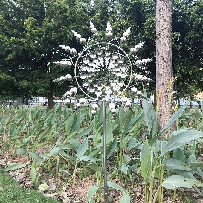 Unique and Magical Metal Windmill, 3D Wind Kinetic Sculpture, Wind Spinner Solar, Lawn Solar Wind Spinners for Yard and Garden, Wind Catchers Metal Outdoor Patio Decoration (1 PCS -Silver)