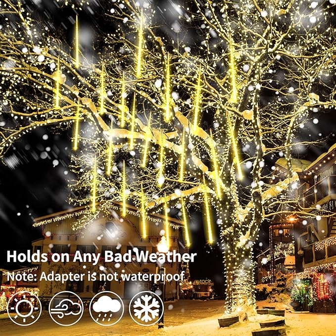 Christmas Meteor Shower Rain Lights, 10 Tube 12 Inch 240 LEDs Icicle Outdoor Raindrop for Xmas Halloween Wedding Party Tree Holiday Decoration, Warm White
