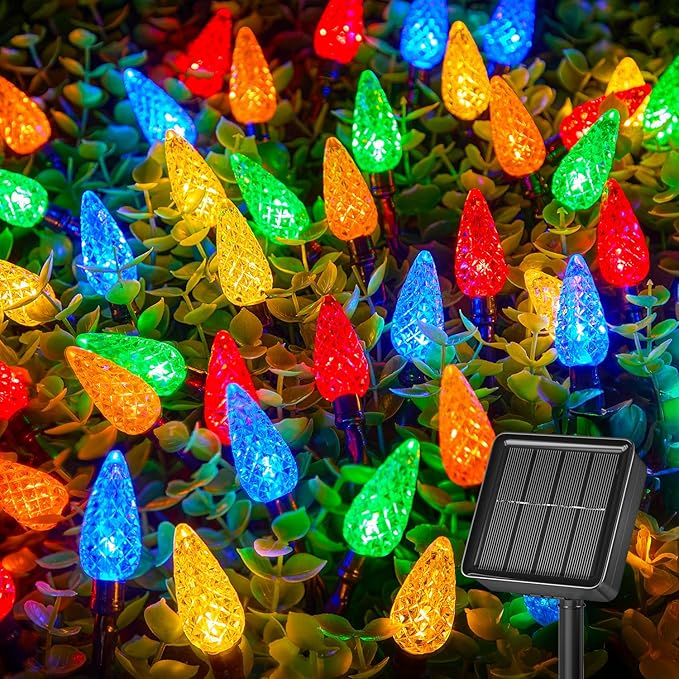 Brightown Solar Operated C6 Strawberry String Lights, 39ft 100 LEDs Multicolor LED Christmas Fairy Lights, Solar Christmas Lights Outdoor, Christmas Decorations for Christmas Tree, Garden Decor
