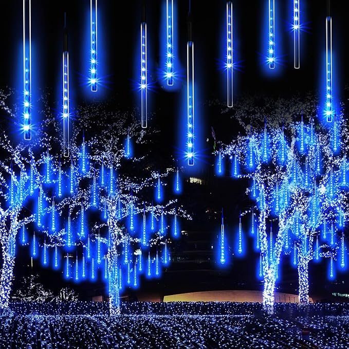 Christmas Lights Meteor Shower Rain Lights, 10 Tube 12 inch 240 LEDs Icicle Lights Outdoor Raindrop Lights for Xmas Halloween Wedding Party Tree Holiday Decoration, Blue
