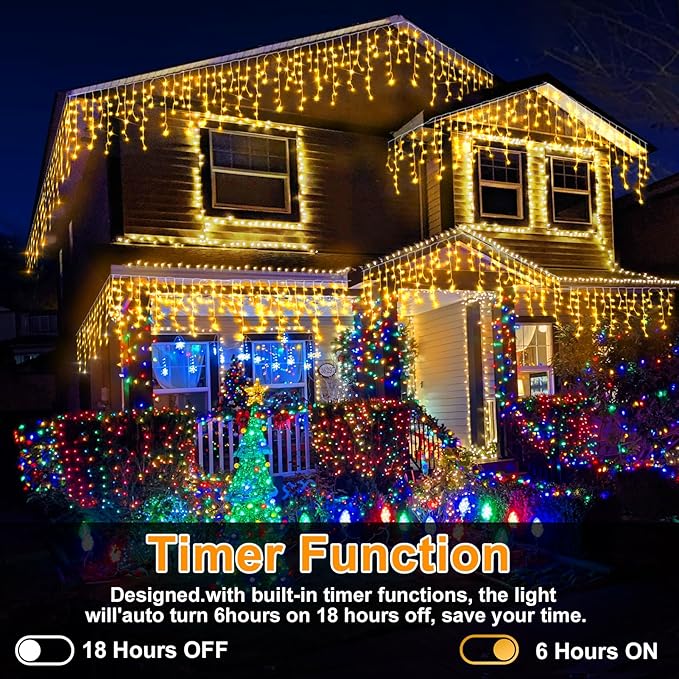 Christmas Lights Outdoor, 164FT 1600 LED Ice Lights for Outside with 320 Drops, 8 Modes Timer Memory Function, IP44 Waterproof Ice String Lights for Christmas Party Eaves Yard Decor (Warm White)