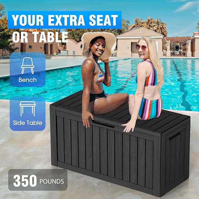80 Gallon Deck Box Large Outdoor Storage for Patio Furniture,Outdoor Cushions,Garden Tools and Pool Supplies,Waterproof,Resin,Lockable(Black) (Black, 80 Gallon)