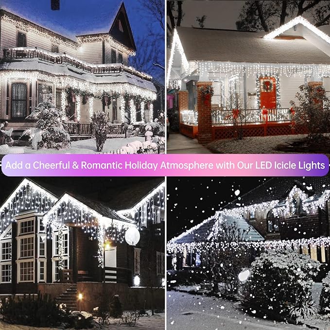 Icicle Christmas Lights Outdoor Decorations 640 LED 65.6 FT 8 Modes LED Icicle String Light with 120 Drops, Fairy String Curtain Lights for Christmas Holiday Decor Wedding Party (Cold White)