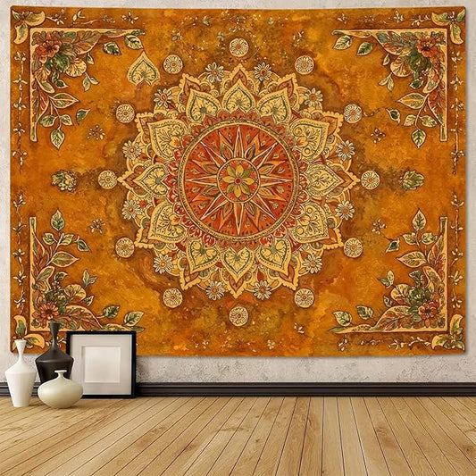 Lunerfex Floral Mandala Tapestry Boho Tapestry for Bedroom Brown Tapestries Wall Hanging Living Room Wall Art and Home Decor 70x90