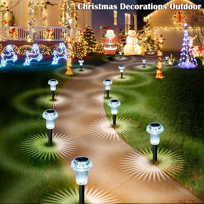 Solar Lights Outdoor 12 Pack Pathway Lights 6000K LED Waterproof Cold White Mushroom Shape for Garden Driveway Walkway Landscape Path Lawn Yard Decor