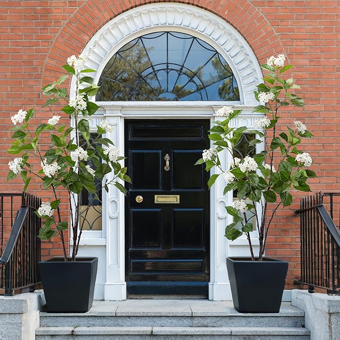 Fake Plants Home Decor Artificial Plants Outdoor Hydrangea Artificial Plants Indoor Fake Tree Living Room Decor Artificial Tree Porch Decor Fiddle Leaf Fig Tree 6Ft (White)