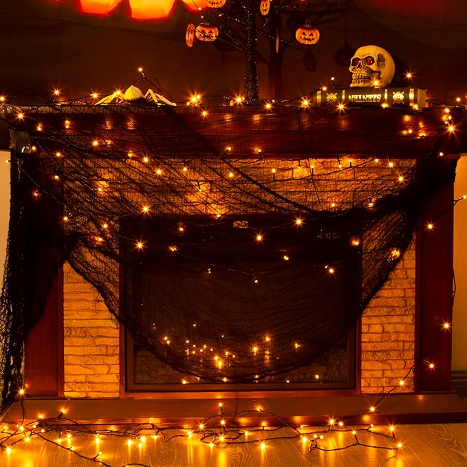 PEIDUO Halloween Lights, 82 FT 200 LED Orange String Lights, Motion Sensor Halloween Decorations, Twinkle Fairy Lights with Spooky Music for Outdoor Decor, Party Yard Indoor Outside Decoration