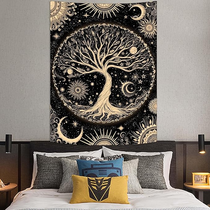 Lunerfex Tree of Life Tapestry Starry Sky Wall Tapestry, Vintage Tapestries for Bedroom Ceiling Tapestries Wall Hanging for Bedroom Living Room Decor Tree-3 44"x60"