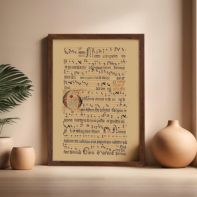 Poster Master Vintage Hymnal Poster - Retro Music Print - Gift for Artist, Friend - Graduale Aboense, Gregorian Chant Manuscript, Score - Wall Decor for Living Room, Bedroom, 16x20 Brown Framed