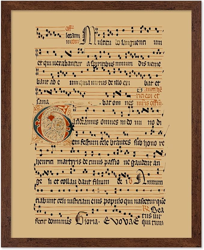 Poster Master Vintage Hymnal Poster - Retro Music Print - Gift for Artist, Friend - Graduale Aboense, Gregorian Chant Manuscript, Score - Wall Decor for Living Room, Bedroom, 8x10 Brown Framed