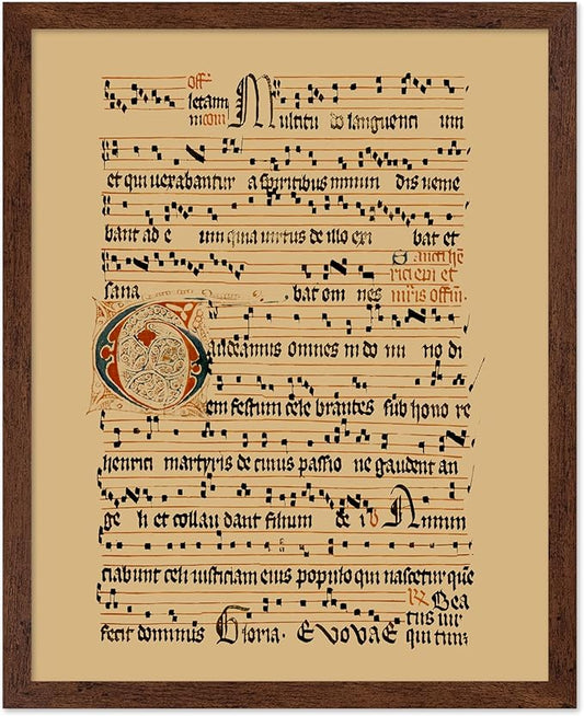 Poster Master Vintage Hymnal Poster - Retro Music Print - Gift for Artist, Friend - Graduale Aboense, Gregorian Chant Manuscript, Score - Wall Decor for Living Room, Bedroom, 8x10 Brown Framed