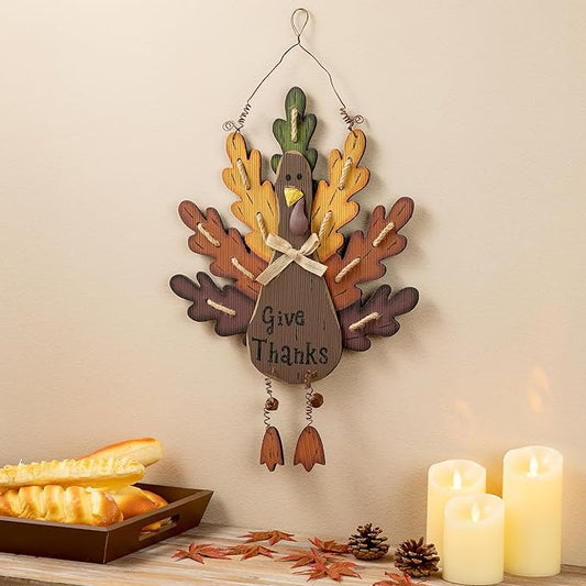 Glitzhome 20.67" H Wooden Turkey Wall Sign, Thanksgiving Front Door Wall Hanging Decor for Indoor Outdoor Thanksgiving Fall Harvest Decoration