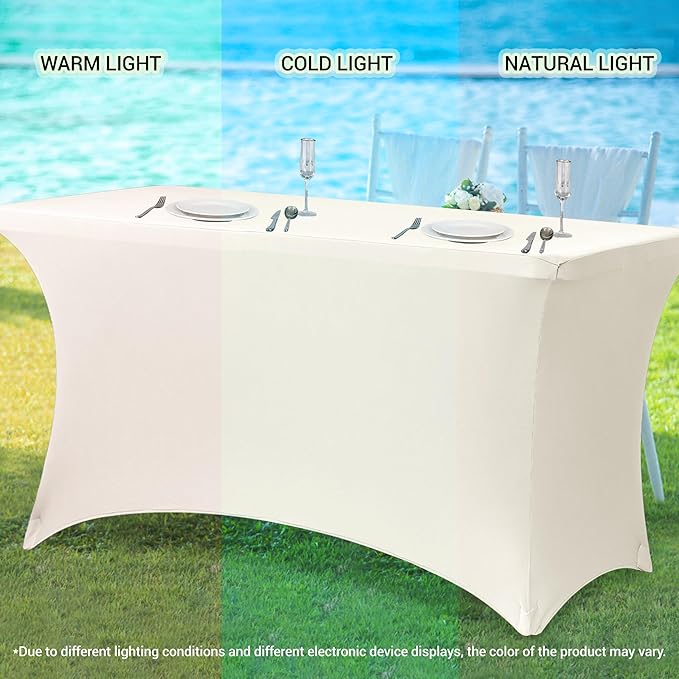 Obstal 6ft Stretch Spandex Table Cover - 4 Pack Universal Rectangular Fitted Tablecloth Protector for Wedding, Banquet and Party (Cream, 72L x 30W x 30H Inches)