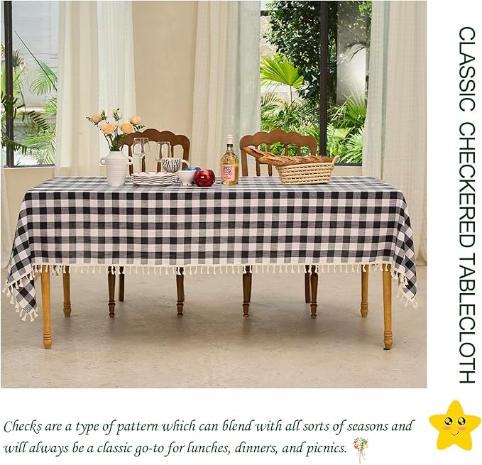 Table Cloth Rectangle Table-Rustic Gingham Tablecloth Buffalo Plaid Table Cloth for Halloween Thanksgiving Christmas Kitchen Dining (55x70 Inch,Black and White)