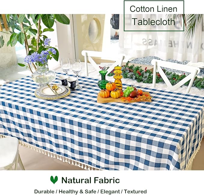 Buffalo Plaid Tablecloth, Burlap Gingham Table Cloth for Thanksgiving Christmas Kitchen Restaurant Holiday Indoor Outdoor Picnic（Rectangle/Oblong, 55x70, Navy Blue