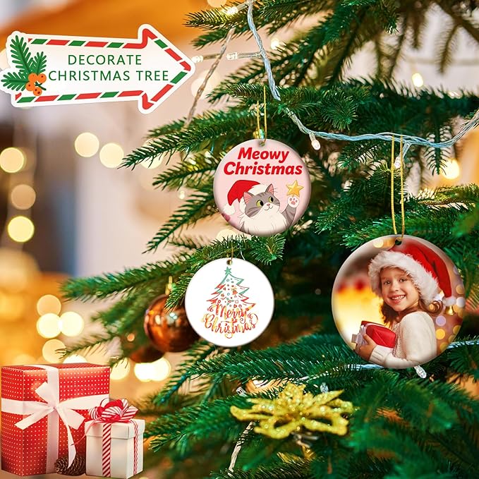 50 PCS Ceramic Sublimation Ornament Blanks Bulk 3 Inch White Round Crafts DIY Personalized Printed Christmas Home Porcelain Paintable Decorate