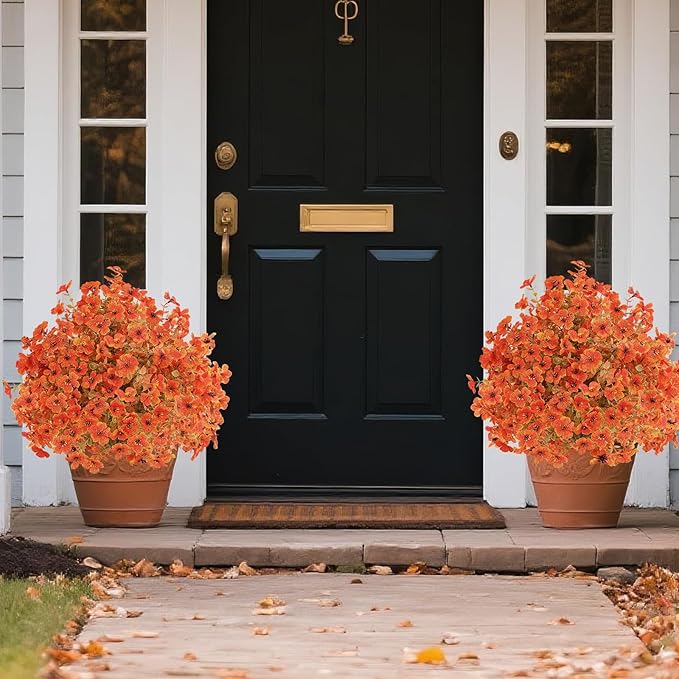 Set of 2 Artificial Fall Topiary Ball Flowers for Outdoor Decoration with Spike 20", UV Resistant Fake Autumn Floral Shrubs, Realistic Faux Bushes Plants for Garden,Yard,Porch and Patio Decor