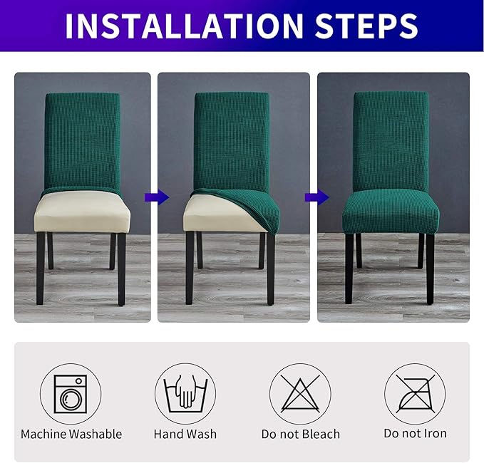 Howhic Stretch Chair Covers for Dining Room Set of 8, Removable Washable Dining Room Chair Covers, Dining Chair Slipcovers Seat Protector, Great Decor for Home and Banquet (Hunter, 8 Pack)