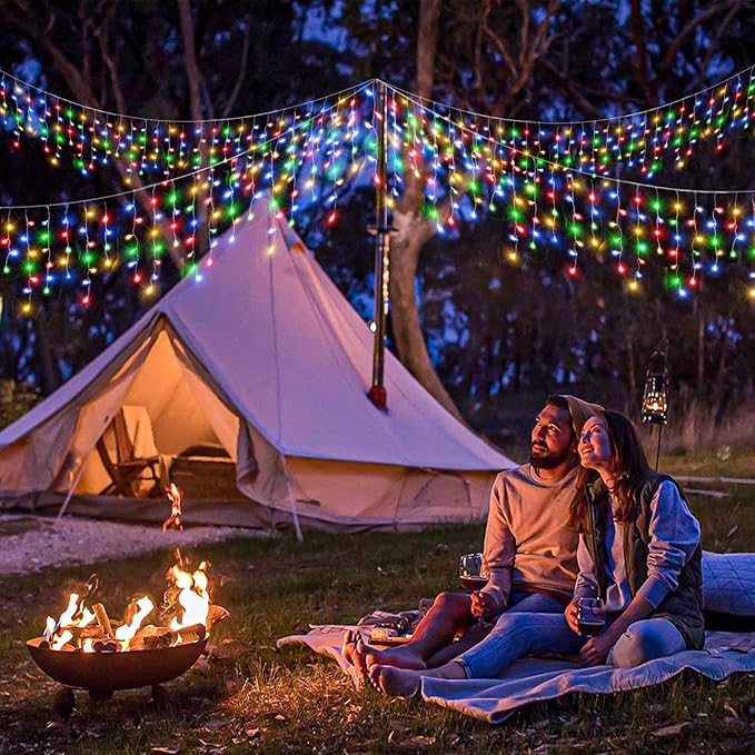 Icicle Lights for Outside, 16.5FT 200 LED Icicle Christmas Lights with 8 Modes Waterproof, Plug In Curtain String Light for Indoor Outdoor Bedroom Patio Party Wedding Decorations, Multicolor